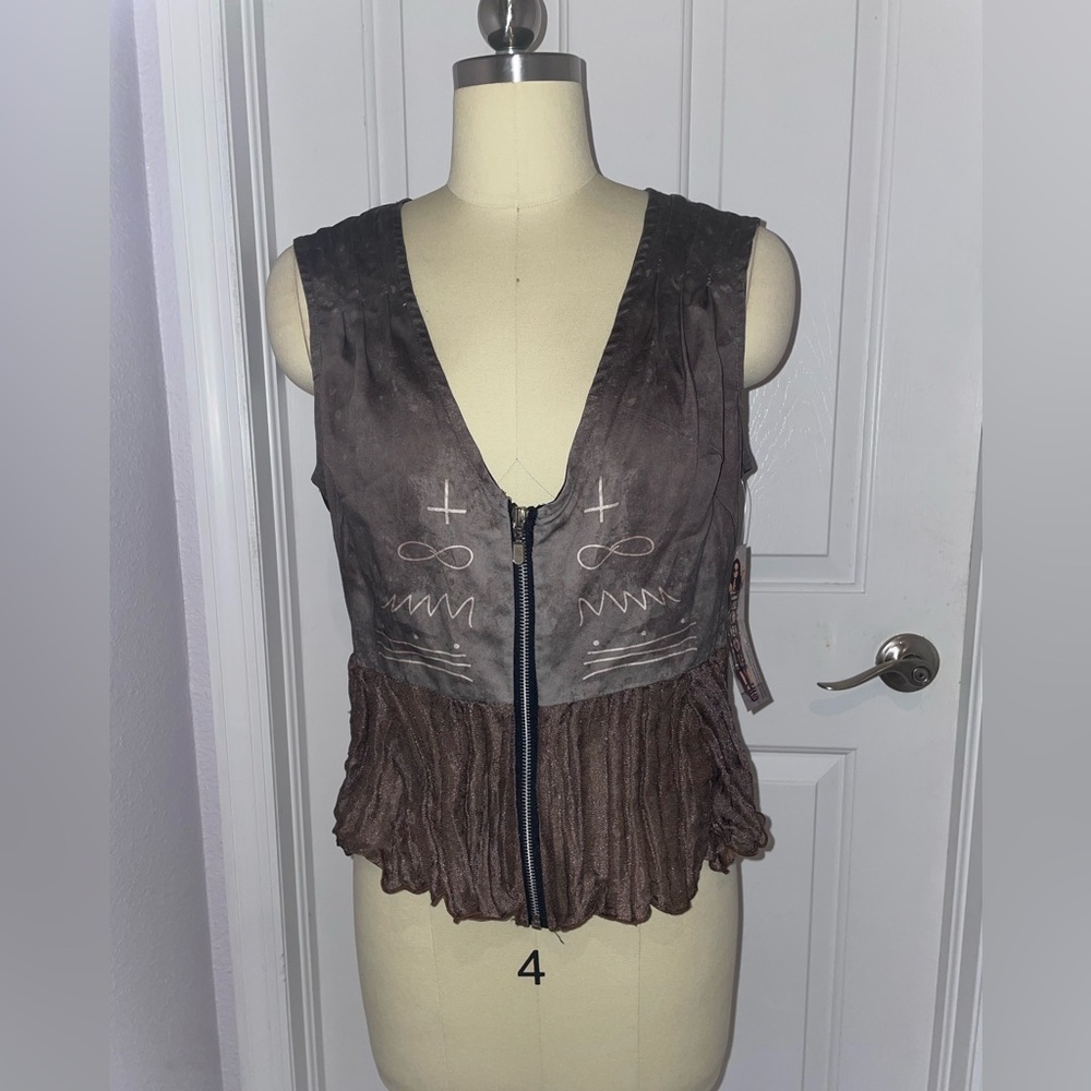 Norwegian Wood Brown Zip Front Sleeveless Top